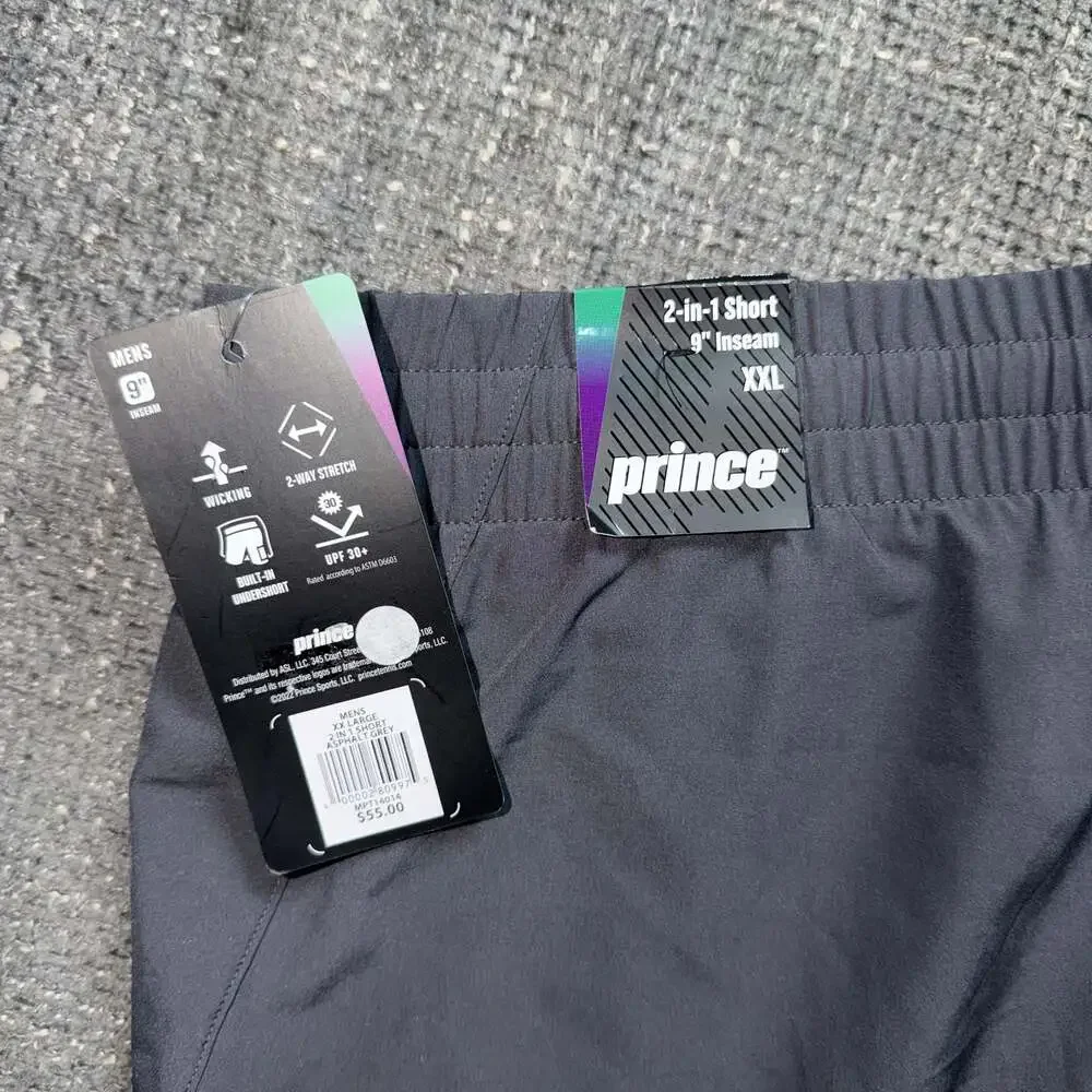Prince Men's 2-in-1 Athletic Shorts with Built-in Undershort, Grey, Size XXL